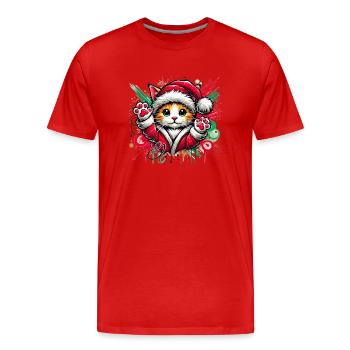 cute cat dressed up as santa claus - Men's Premium Organic T-Shirt - red - Front - Damien (186cm)