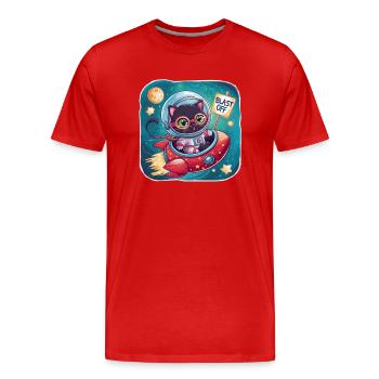 Cat Astronaut - space expedition - Men's Premium Organic T-Shirt - red - Front - Damien (186cm)
