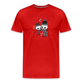 Two cute and cold skeletons cuddling - Men's Premium Organic T-Shirt - red - Front - Damien (186cm)