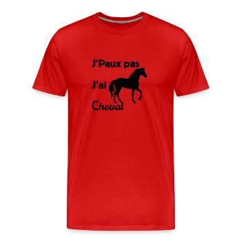 Je peux pas j'ai cheval cadeau passion chevaux - T-shirt bio Premium Homme - rouge - Devant - Damien (186cm)