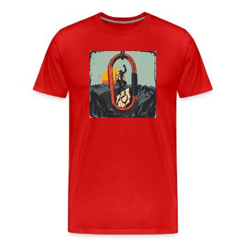 Escalade Bloc Mousqueton d’escalade - T-shirt bio Premium Homme - rouge - Devant - Damien (186cm)