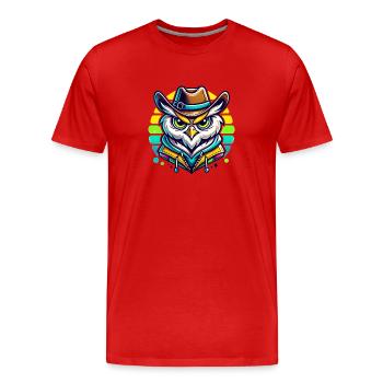 Ernste Cowboy Eule mit Cowboyhut - Männer Premium Bio T-Shirt - Rot - Vorne - Damien (186cm)