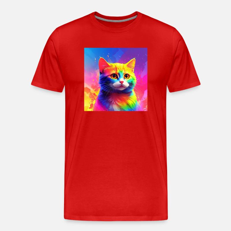 Niedliche regenbogenfarbene Katze - Männer Premium Bio T-Shirt - Rot
