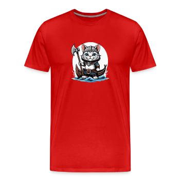Chat Viking Viking Chat Cadeau Mignon - T-shirt bio Premium Homme - rouge - Devant - Damien (186cm)