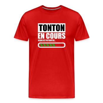 UNCLE(please wait) - Men's Premium Organic T-Shirt - red - Front - Damien (186cm)
