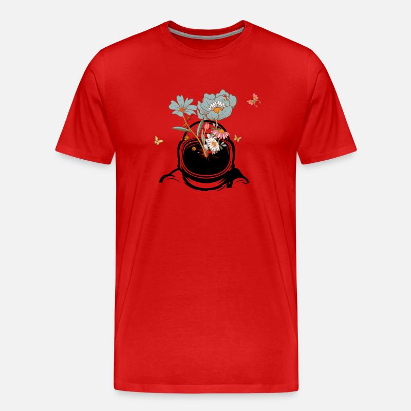 Astronaut mit Retro-Blumen - Geschenkidee - Männer Premium Bio T-Shirt - Rot