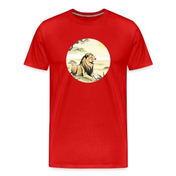 Ein Löwe in der Savanne - Männer Premium Bio T-Shirt - Rot - Vorne - Damien (186cm)