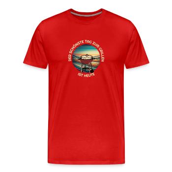 Grillen T-Shirt Retro Der beste Tag zum Grillen is - Männer Premium Bio T-Shirt - Rot - Vorne - Damien (186cm)
