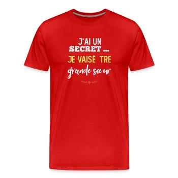 Ich habe ein Geheimnis, ich werde eine große Schwester sein - Männer Premium Bio T-Shirt - Rot - Vorne - Damien (186cm)