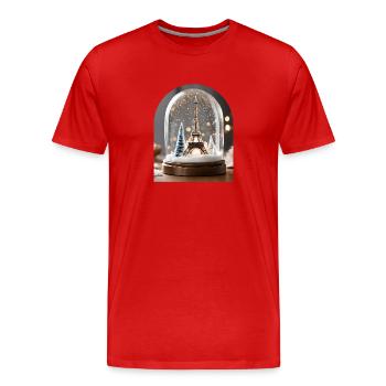 La tour Eiffel dans une boule à neige - T-shirt bio Premium Homme - rouge - Devant - Damien (186cm)