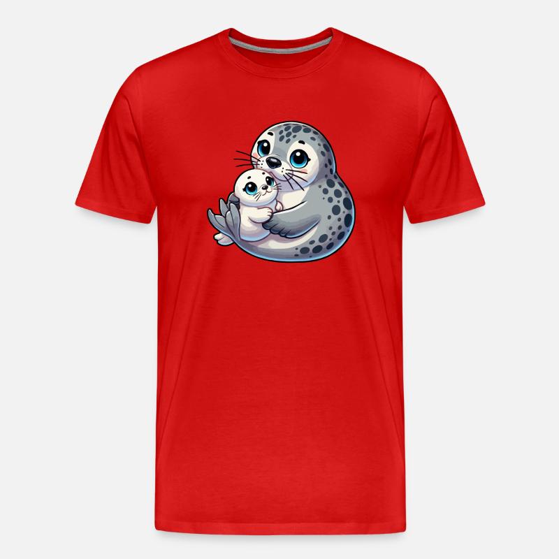 Robbenmutter mit Kind - Männer Premium Bio T-Shirt - Rot