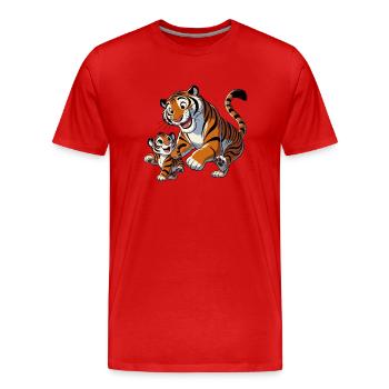 Tigermutter mit jungem Herumtollen - Männer Premium Bio T-Shirt - Rot - Vorne - Damien (186cm)
