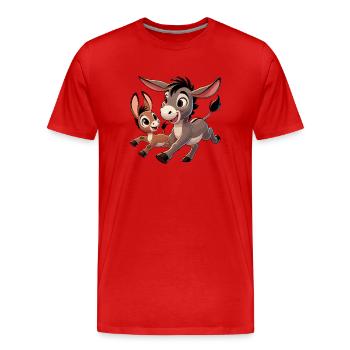 Esel mit herumtollendem Kind - Männer Premium Bio T-Shirt - Rot - Vorne - Damien (186cm)