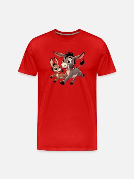 Donkey with child frolicking - Men's Premium Organic T-Shirt - red