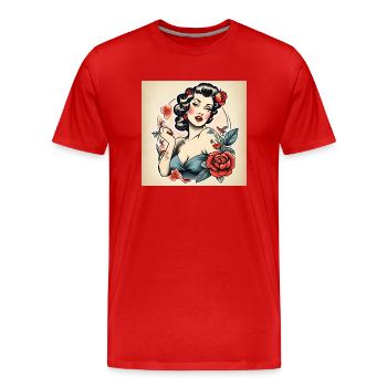 The tattoo of a pin-up - Men's Premium Organic T-Shirt - red - Front - Damien (186cm)