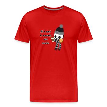 Alles, was ich brauche, ist Wärme und Snacks - Männer Premium Bio T-Shirt - Rot - Vorne - Damien (186cm)