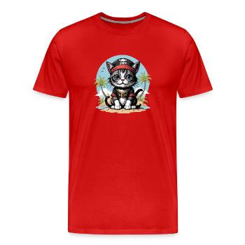 Pirate Chat Drôle Enfants Chemise Cadeau Pirate - T-shirt bio Premium Homme - rouge - Devant - Damien (186cm)