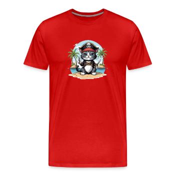 Pirat Katze Lustig Kinder Shirt Geschenk Piraten - Männer Premium Bio T-Shirt - Rot - Vorne - Damien (186cm)