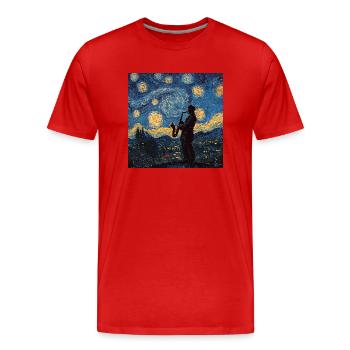 Saxophoniste Saxophoniste Amateur de Jazz Van Gogh - T-shirt bio Premium Homme - rouge - Devant - Damien (186cm)