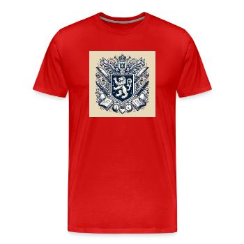 Armoiries avec un lion - T-shirt bio Premium Homme - rouge - Devant - Damien (186cm)