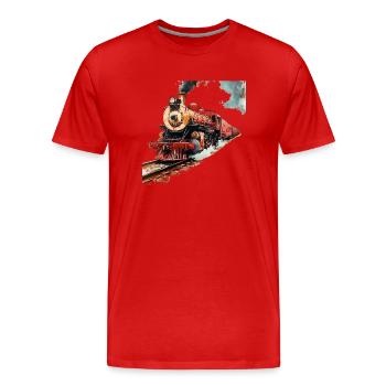 The fascination of steam locomotives - Men's Premium Organic T-Shirt - red - Front - Damien (186cm)