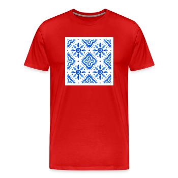 Blue Mediterranean Tile Watercolour Pattern - Men's Premium Organic T-Shirt - red - Front - Damien (186cm)