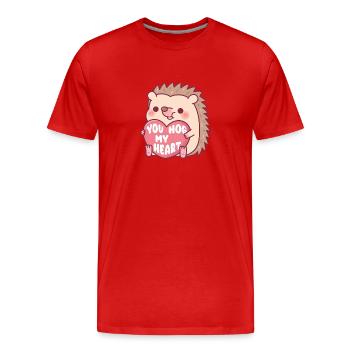 Cute Hedgehog Hugging Heart You Hog My Heart - Men's Premium Organic T-Shirt - red - Front - Damien (186cm)