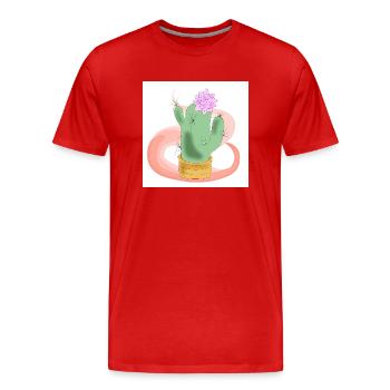 Pot de cactus avec fleur rose - T-shirt bio Premium Homme - rouge - Devant - Damien (186cm)
