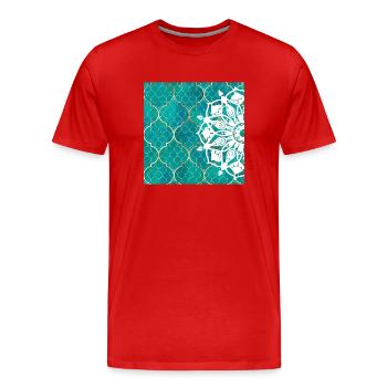 Teal Mandala Moroccan Art - Men's Premium Organic T-Shirt - red - Front - Damien (186cm)