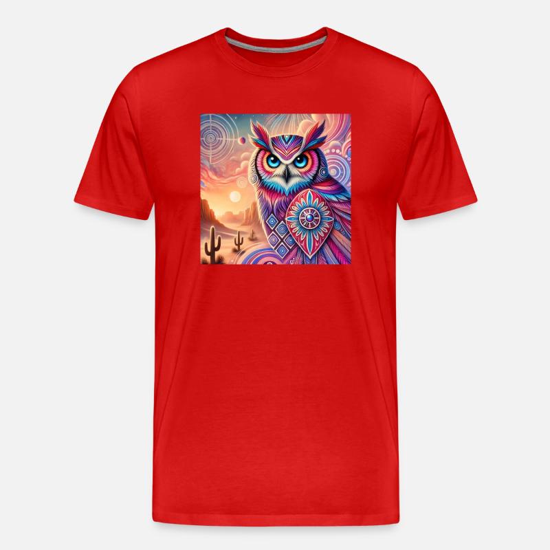 Krafttier Eule - Männer Premium Bio T-Shirt - Rot