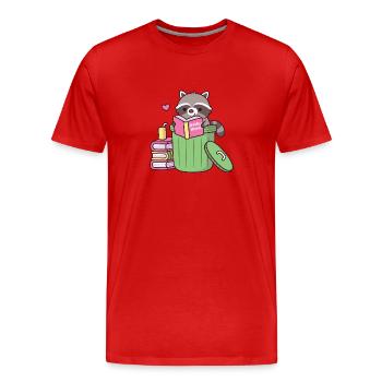 Süßer Waschbär liebt es, trashigen Roman lustig zu lesen - Männer Premium Bio T-Shirt - Rot - Vorne - Damien (186cm)
