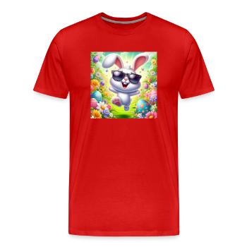 Fröhlicher Osterhase - Männer Premium Bio T-Shirt - Rot - Vorne - Damien (186cm)