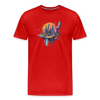 Abstrakte Stadt mit der Sonne im Rücken - Männer Premium Bio T-Shirt - Rot - Vorne - Damien (186cm)