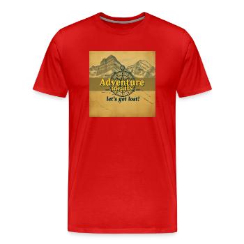 L’aventure vous attend Vintage Map Travel Explorer - T-shirt bio Premium Homme - rouge - Devant - Damien (186cm)