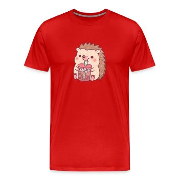 Süßer Igel trinkt Boba Tee - Männer Premium Bio T-Shirt - Rot - Vorne - Damien (186cm)