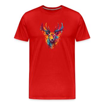 Colour-coloured stag - Men's Premium Organic T-Shirt - red - Front - Damien (186cm)