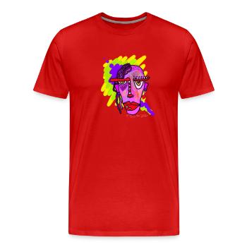 Neonfarbenes Linienporträt - Männer Premium Bio T-Shirt - Rot - Vorne - Damien (186cm)