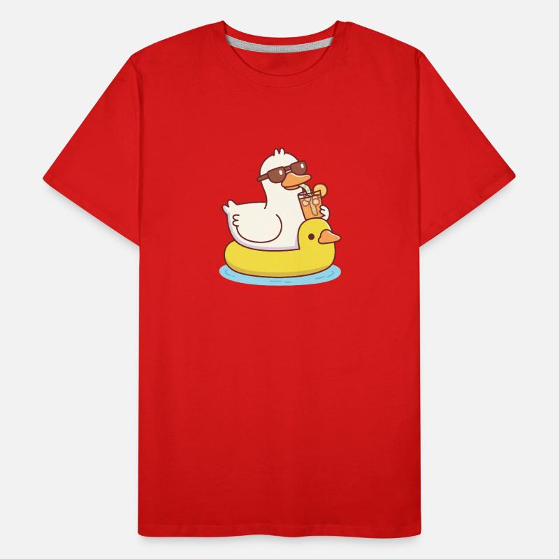 Funny Duck With Sunglasses On Ducky Pool Float Men's Premium Organic T-Shirt