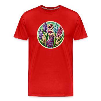 Danseuse Fleur Ventre - T-shirt bio Premium Homme - rouge - Devant - Damien (186cm)