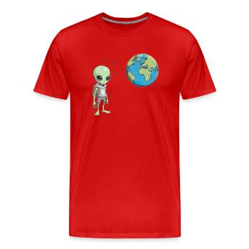 Alien und die Erde - Männer Premium Bio T-Shirt - Rot - Vorne - Damien (186cm)