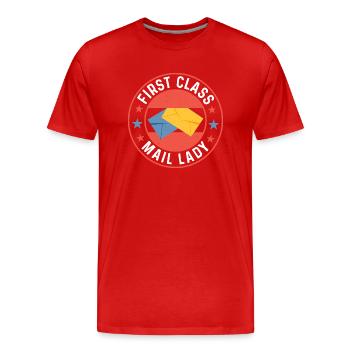 First Class Mail Lady Mail Postal Worker - Men's Premium Organic T-Shirt - red - Front - Damien (186cm)