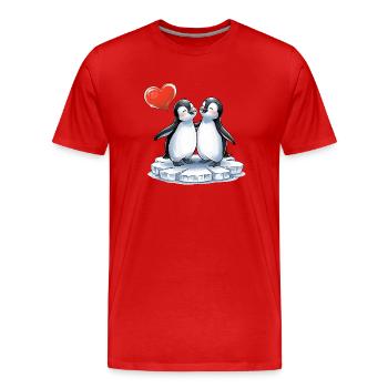 Style BD Pingouin En Couple Amoureux - T-shirt bio Premium Homme - rouge - Devant - Damien (186cm)