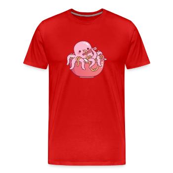 Cute Octopus Eating Ramen Noodles In Bowl - Men's Premium Organic T-Shirt - red - Front - Damien (186cm)