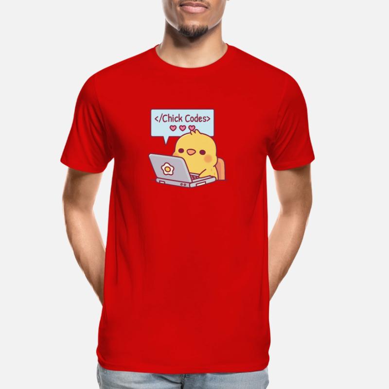 Mignon Chick Coding sur ordinateur portable Chick Codes Drôle T-shirt bio Premium Homme