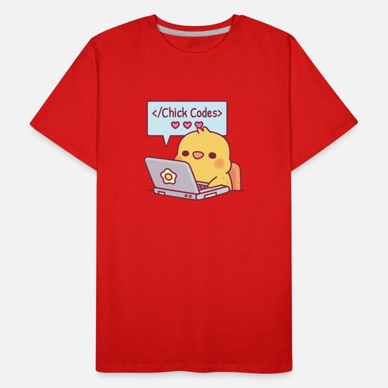 Mignon Chick Coding sur ordinateur portable Chick Codes Drôle T-shirt bio Premium Homme