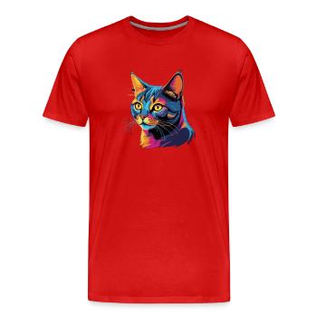 Electric British Shorthair: Vibrant Cat Art - Men's Premium Organic T-Shirt - red - Front - Damien (186cm)
