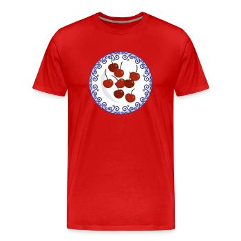 Kirschen auf Vintage-Teller - Männer Premium Bio T-Shirt - Rot - Vorne - Damien (186cm)