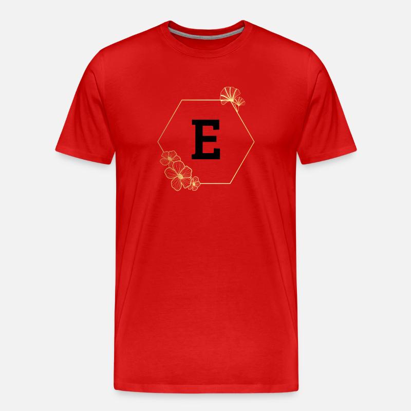Buchstabe e Goldener Blumenrahmen - Männer Premium Bio T-Shirt - Rot