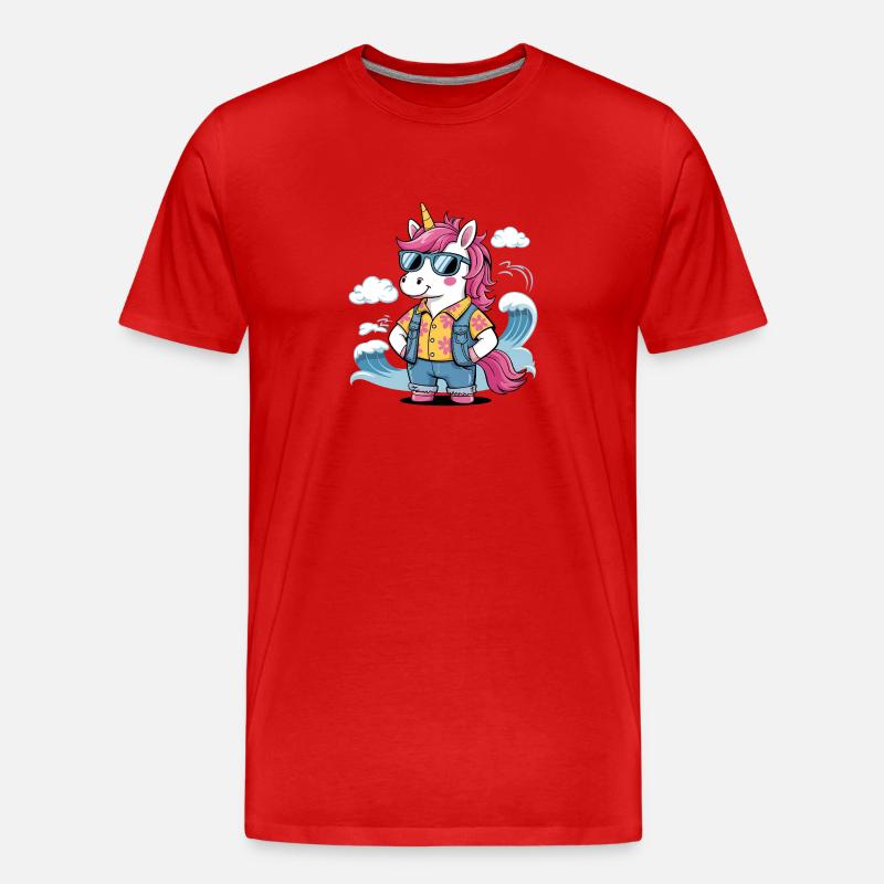 Lustiges Sommer-Einhorn - Männer Premium Bio T-Shirt - Rot