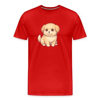 Cute Puppy in Drawing Style - Men's Premium Organic T-Shirt - red - Front - Damien (186cm)